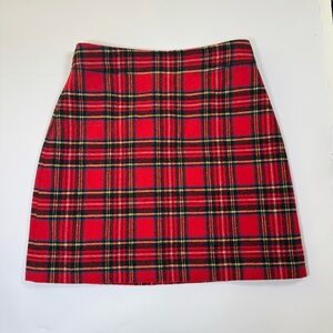 J.Crew Red Plaid Wool-Blend Skirt Size 4 | Lined | Back Zip